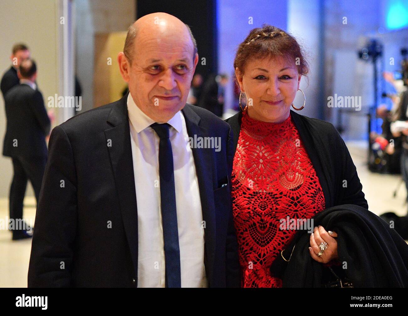 Foreign affairs minister Jean-Yves Le Drian and his wife Maria Vadillo  arriving at the 34th CRIF Representative Council of jewish institutions of  France (conseil representatif des institutions juives de France) annual  diner