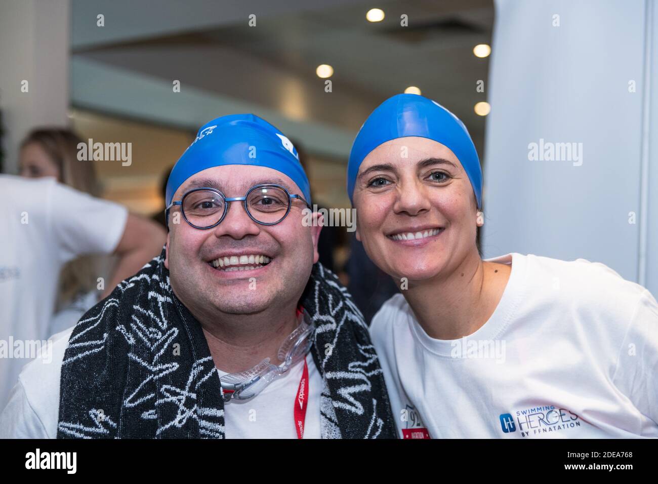 Yoann Riou, journalist, with Estelle Denis, journalist, during the