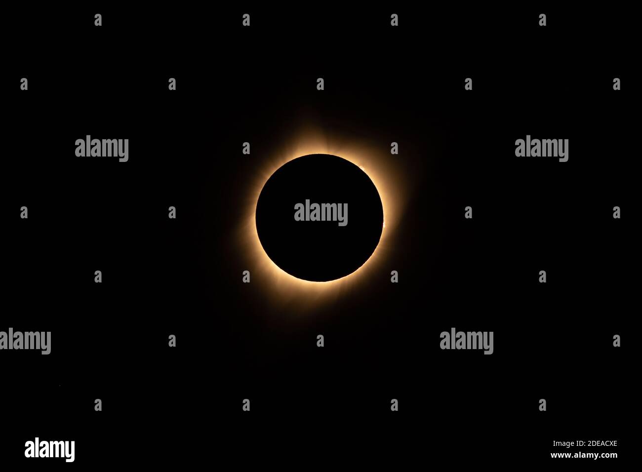 The total solar eclipse on 21 August 2017, as seen from Idaho. About 76 minutes after first contact. Yellow filtration for visual interest. Stock Photo