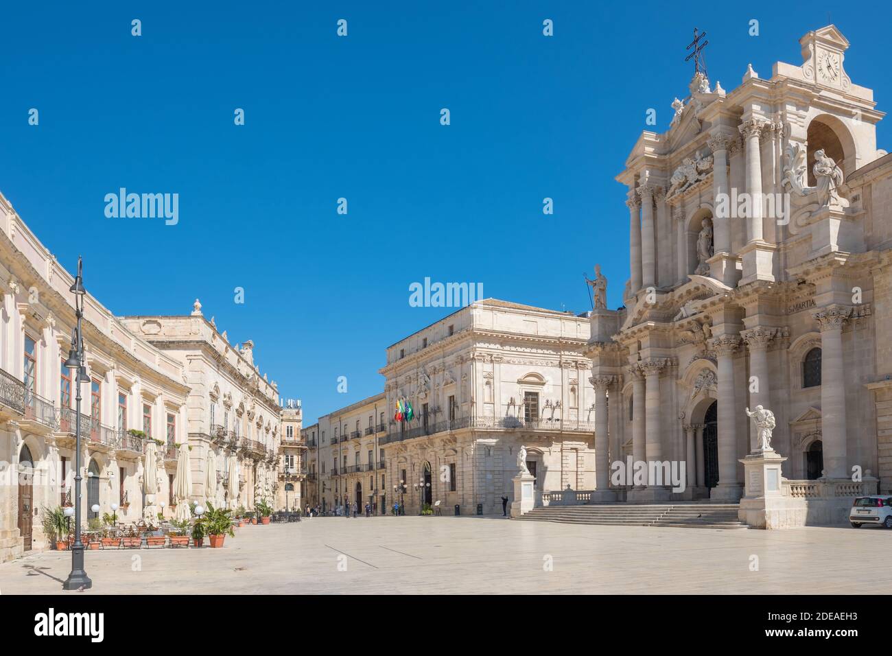 Piazza Duomo and of the Cathedral of Syracuse in Sicily Stock Photo