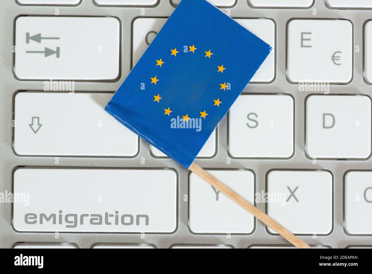 A computer, European Union flag and immigration Stock Photo