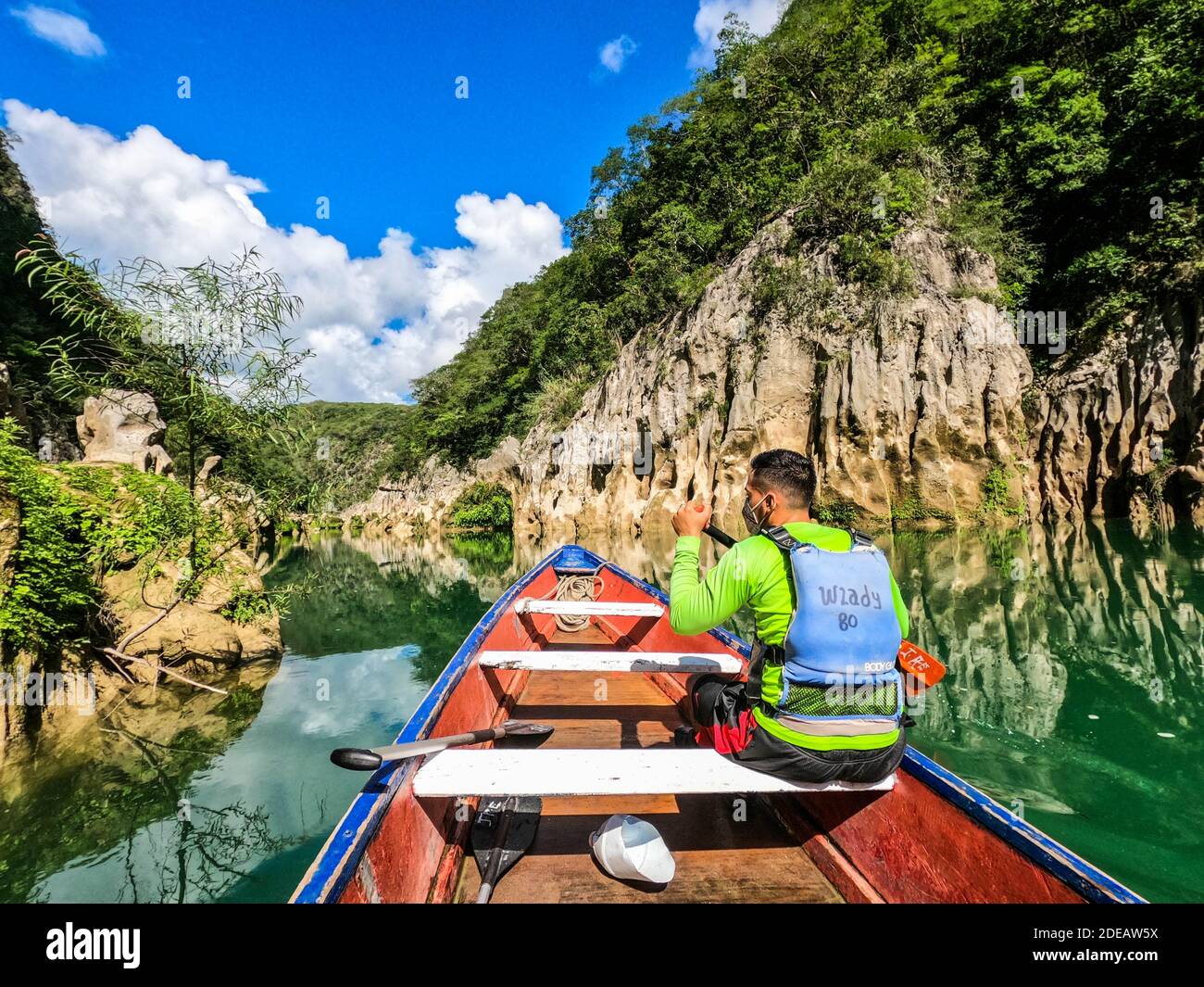 Paddling to Tamul waterfall, Tampaon River, San Luis Potosi, Mexico