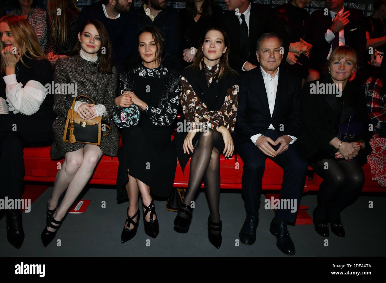 Emma Stone, Alicia Vikander, Lea Seydoux and CEO of Louis Vuitton Michael  Burke attend the Louis Vuitton show as part of the Paris Fashion Week  Womenswear Fall/Winter 2019/2020 on March 05, 2019