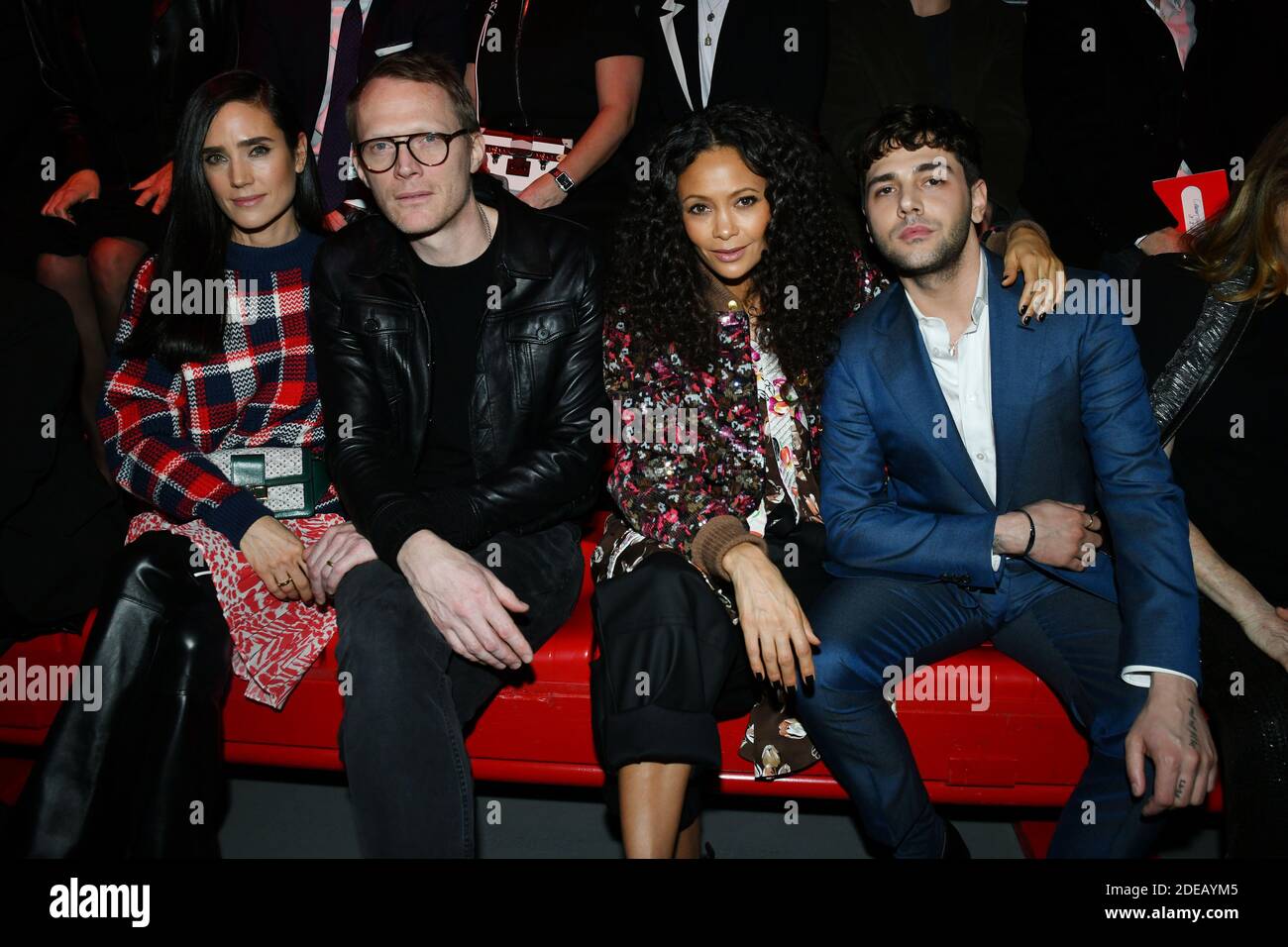 Jennifer Connelly and Paul Bettany, Thandie Newton and Xavier Dolan attend  the Louis Vuitton show as part of the Paris Fashion Week Womenswear  Fall/Winter 2019/2020 on March 05, 2019 in Paris, France.