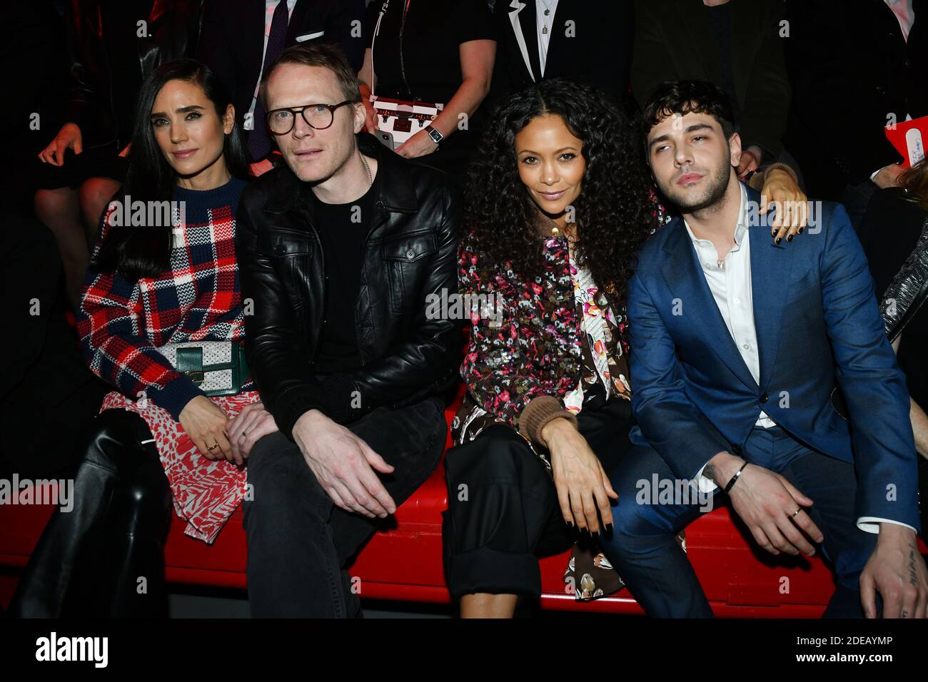 Jennifer Connelly and Paul Bettany, Thandie Newton and Xavier Dolan attend  the Louis Vuitton show as part of the Paris Fashion Week Womenswear  Fall/Winter 2019/2020 on March 05, 2019 in Paris, France.