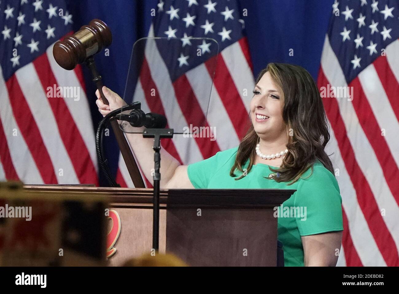 Charlotte, United States. 29th Nov, 2020. Republican National Committee Chairwoman Ronna McDaniel gavels the call-to-order at the opening of the first day of the Republican National Convention on Monday, August 24, 2020, in Charlotte, North Carolina. The four-day event will start with 336 delegates gathering to nominate President Donald Trump for a second term. Pool Photo by Chris Carlson/UPI Credit: UPI/Alamy Live News Stock Photo