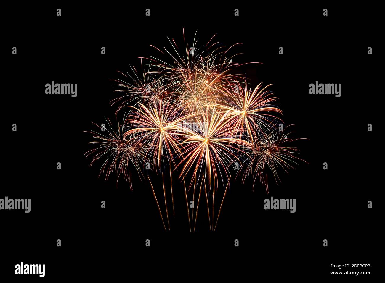 Group of beautiful sparkling vivid fireworks in celebration night Stock Photo