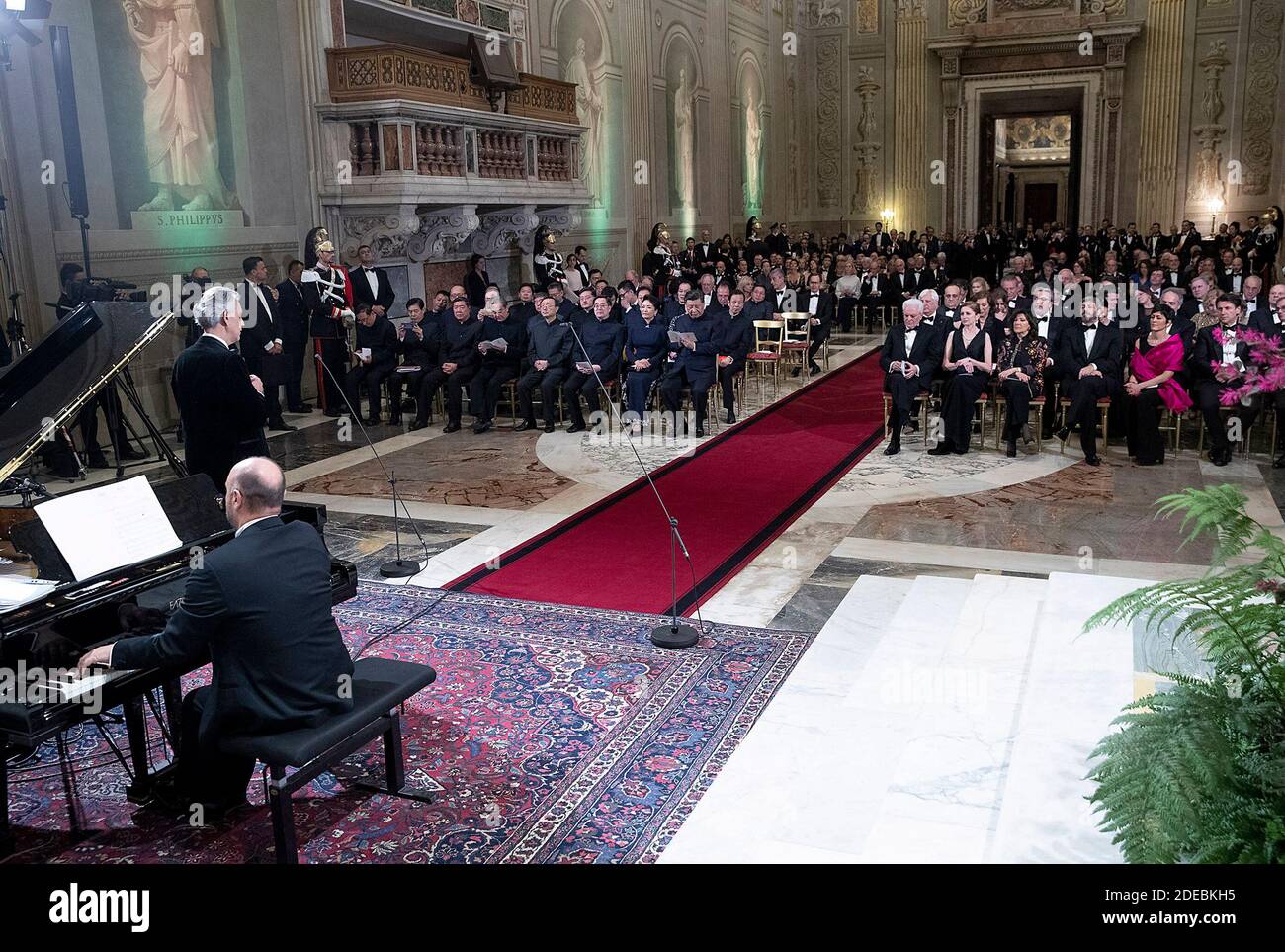 Italian President Sergio Mattarella and Chinese President Xi Jinping and his wife Peng Liyuan attend a concert of italian tenor Andrea Bocelli after the state dinner at the Quirinale presidential palace in Rome, Italy, on March 22, 2019 as part of Xi Jinping's two-day visit to Italy. Photo by ABACAPRESS.COM Stock Photo