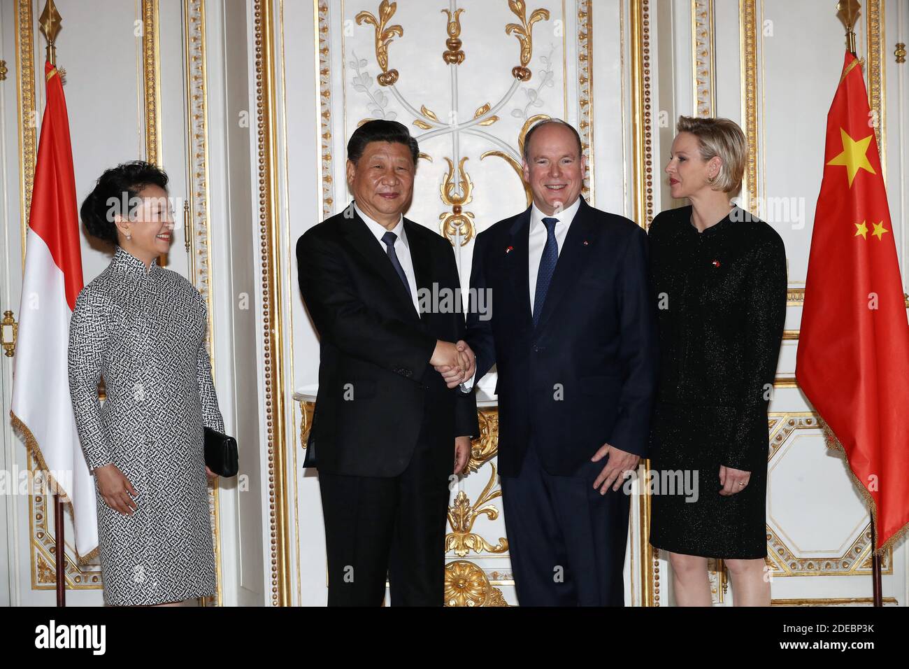 Prince Albert II of Monaco and his wife Princess Charlene pose for a