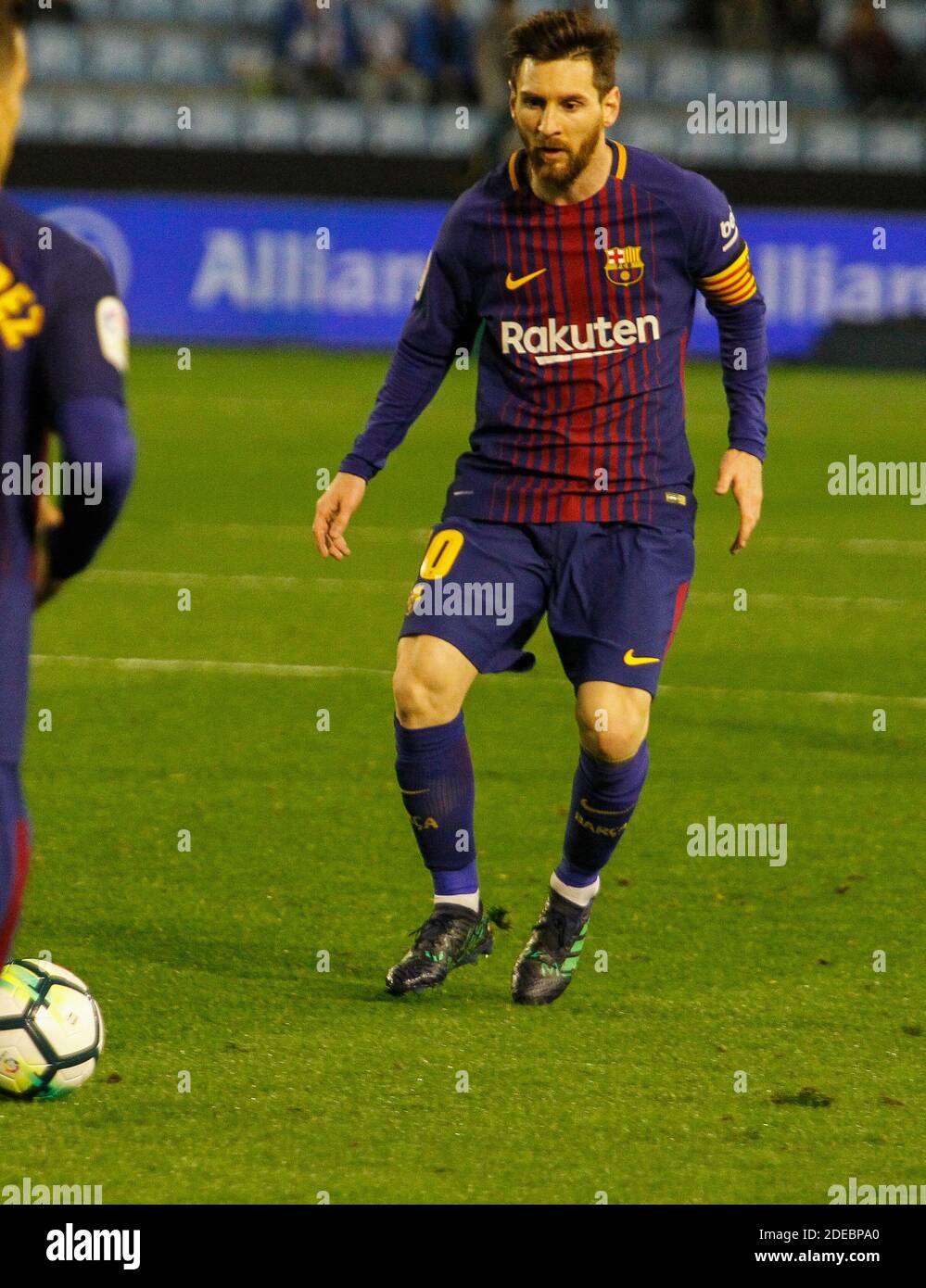 Leo Messi, player of the Barcelona football club with a ball during a match on April 17, 2018 Stock Photo