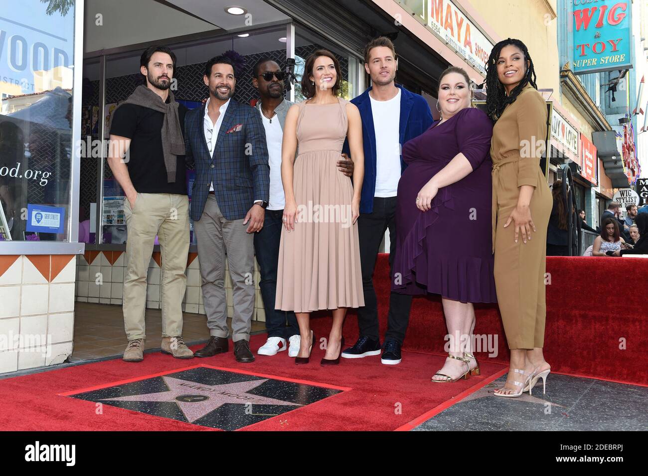 Milo Ventimiglia, Sterling K. Brown, Jon Huertas, Justin Hartley, Chrissy  Metz, and Susan Kelechi attends the ceremony honoring Mandy Moore with a  Star on the Hollywood Walk of Fame on March 25,
