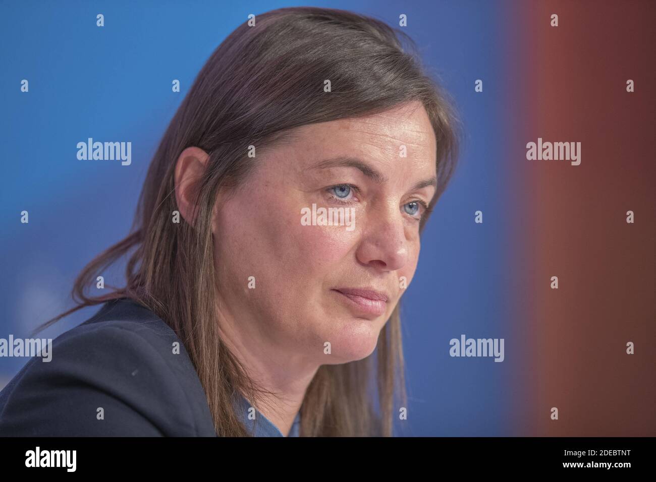 France women's football team coach Corinne Diacre gives a ...