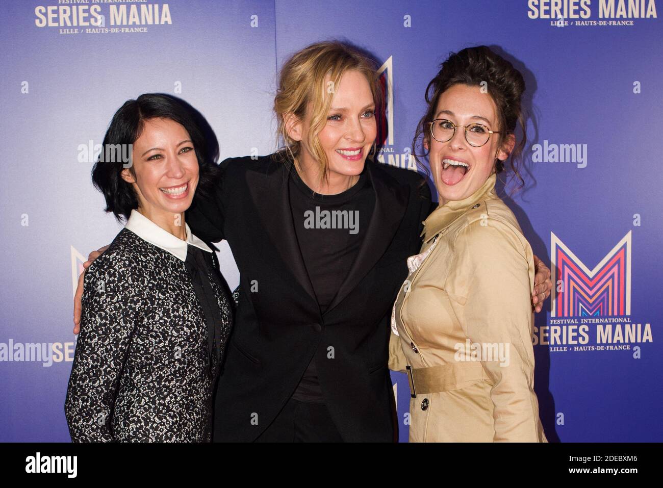 Jennifer Yale, Uma Thurman and Leah Rachel pose during a Series Mania ...