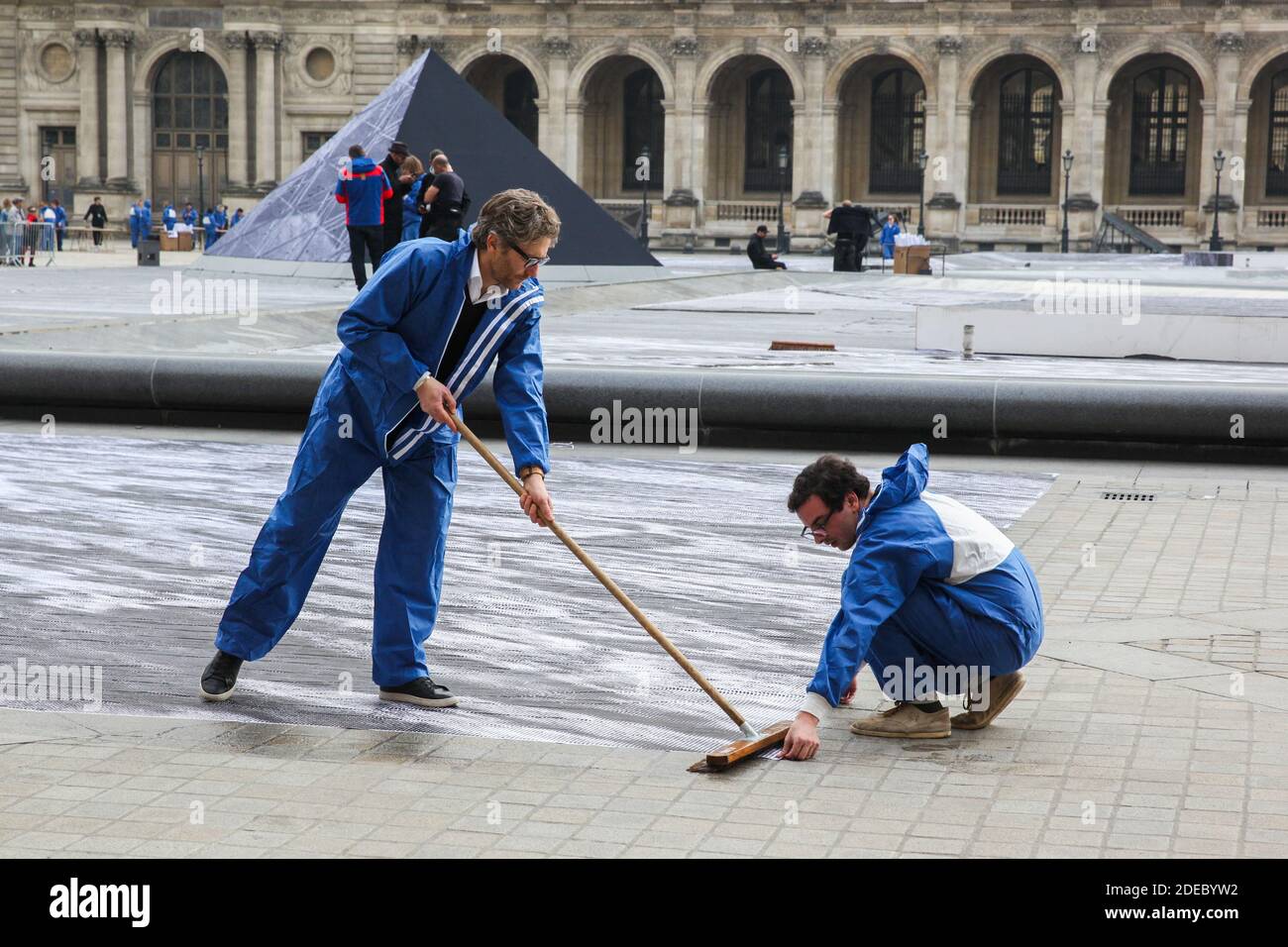 Preparations of the installation of French contemporary artist and ...