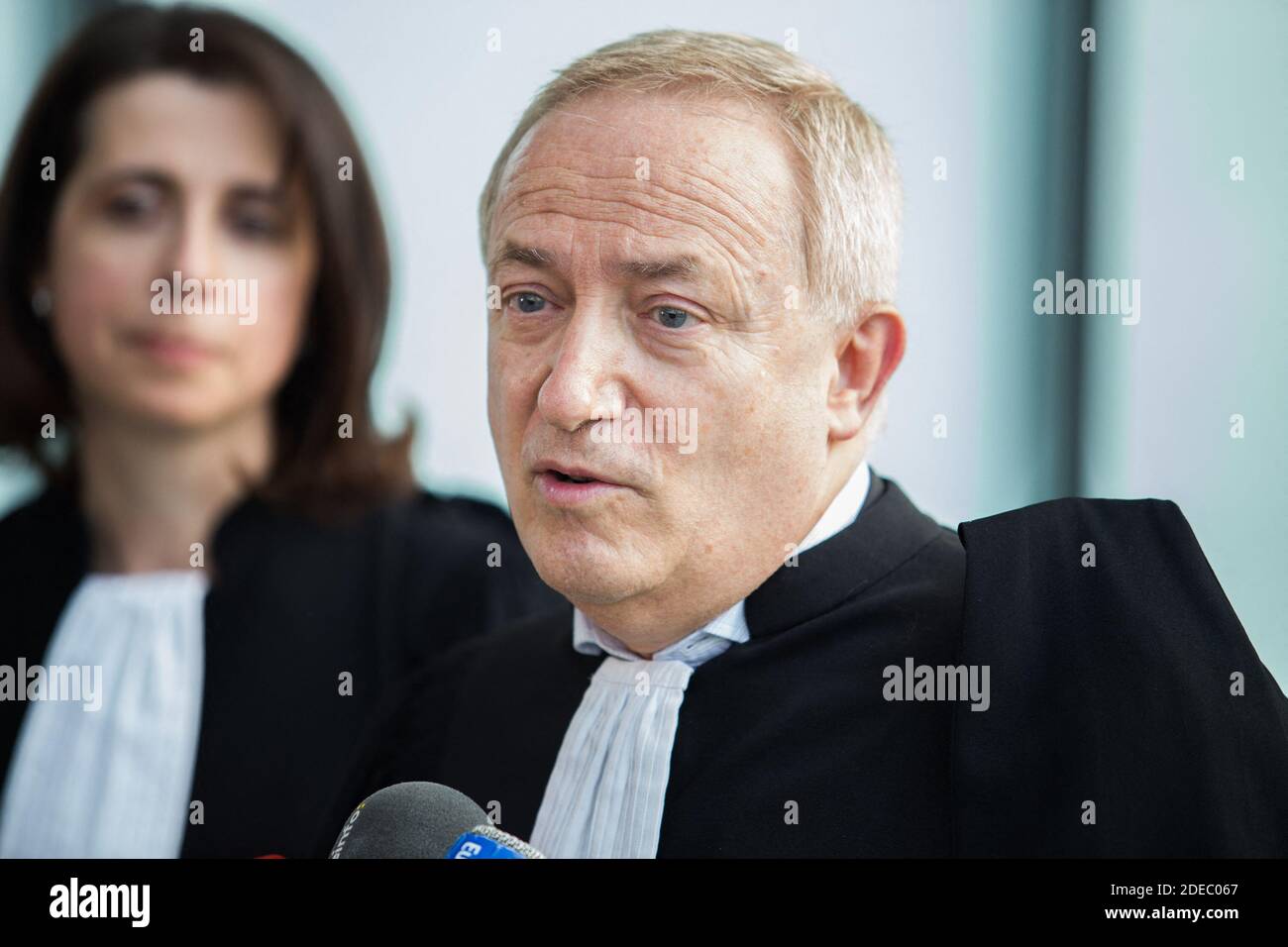 Lawyer for David Hallyday, son of late French singer Johnny Hallyday, Pierre -Jean Douvier arrives prior hearing at the Nanterre Regional courthouse,  near Paris, on March 29, 2019 in the case opposing the