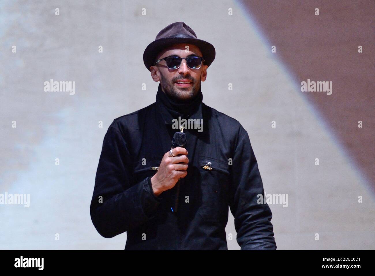 JR attending the 'JR au Louvre & Le Secret de la Grande Pyramide ...