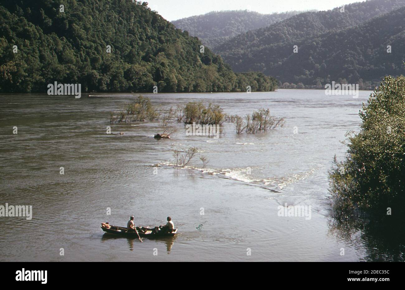 1970s Photo (1973) -  The mouth of the Kanawha River at Gauley Bridge. Stock Photo