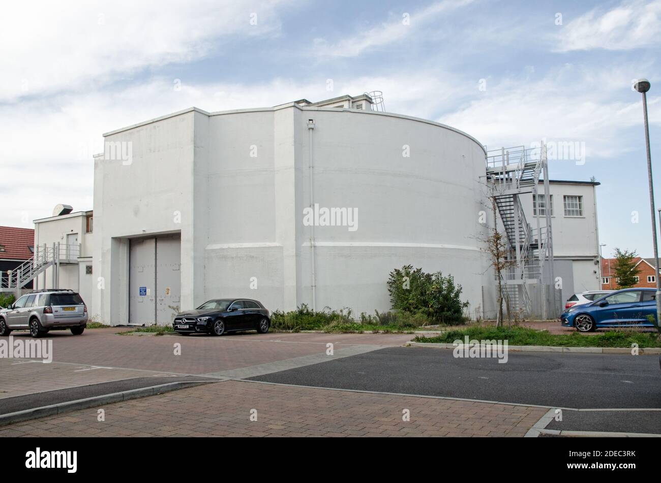 Farnborough, UK - September 18, 2020: Exterior of the former Royal Air Force Centrifuge testing centre where a large machine would spin fighter pilots Stock Photo
