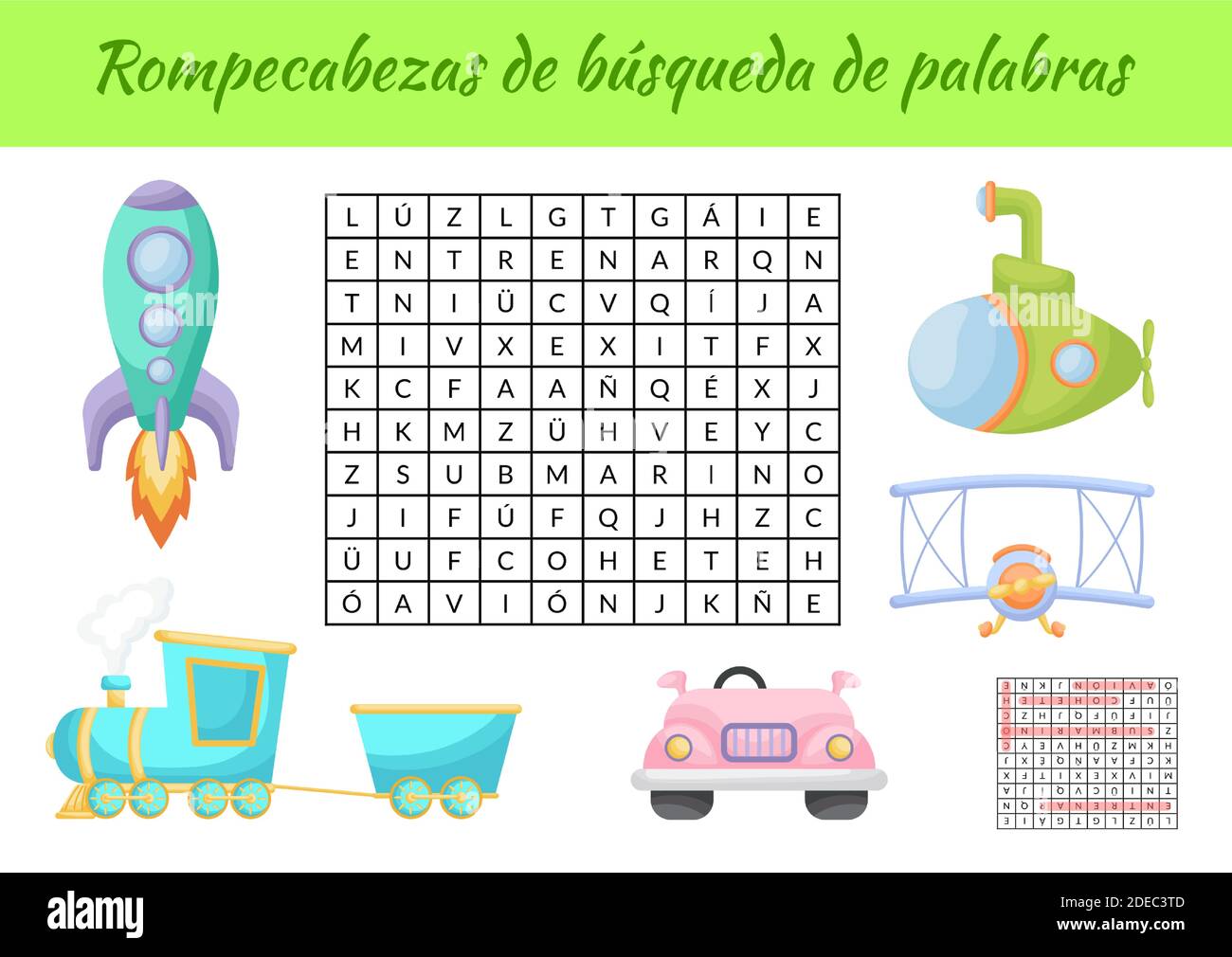 Rompecabezas de búsqueda de palabras - Word search puzzle. Educational game  for study Spanish words. Kids activity worksheet Stock Vector Image & Art -  Alamy