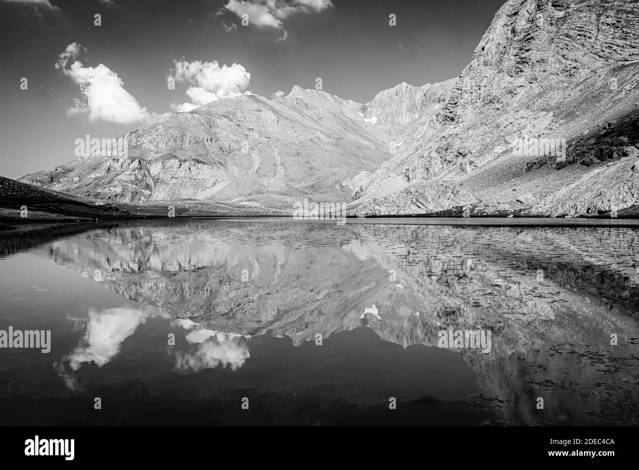 Black and white mountain landscape and mountain reflection. Nigde, Bolkar, Turkey. Stock Photo