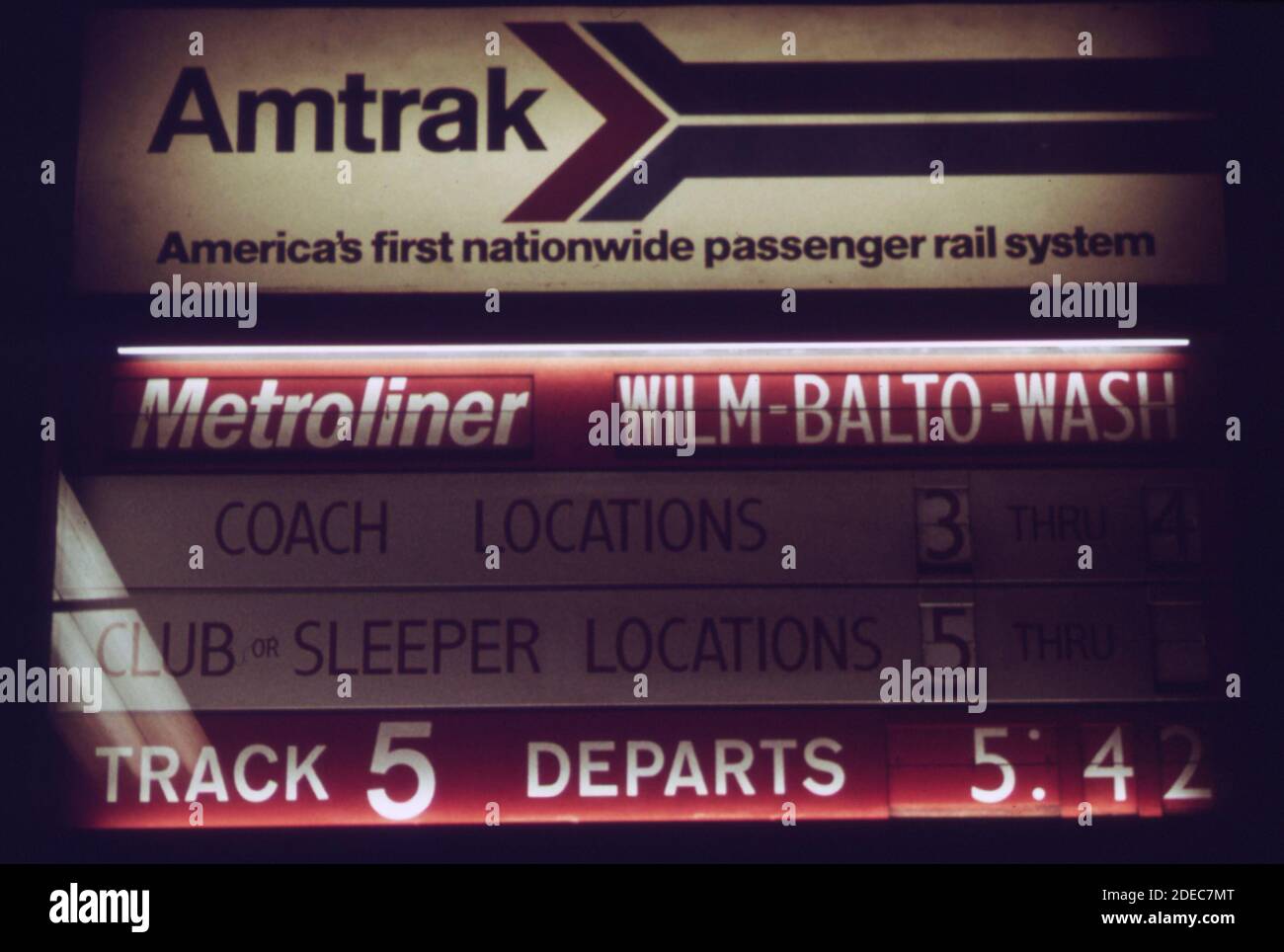 Amtrak information signs tell train passengers at the 30th Street