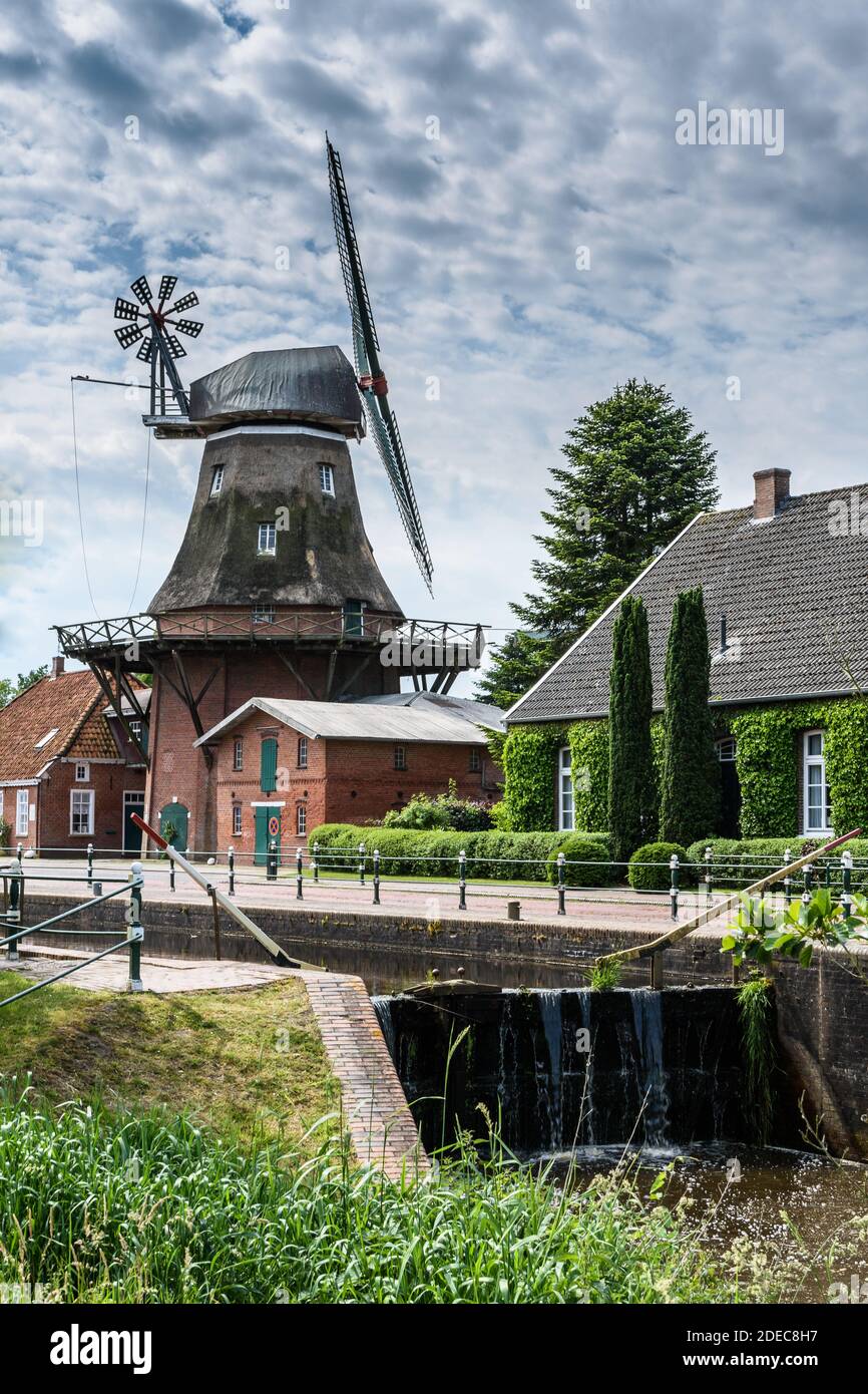 Windmill, Westgroßefehn, Krummhoern East Frisia, Lower Saxony, Germany Stock Photo