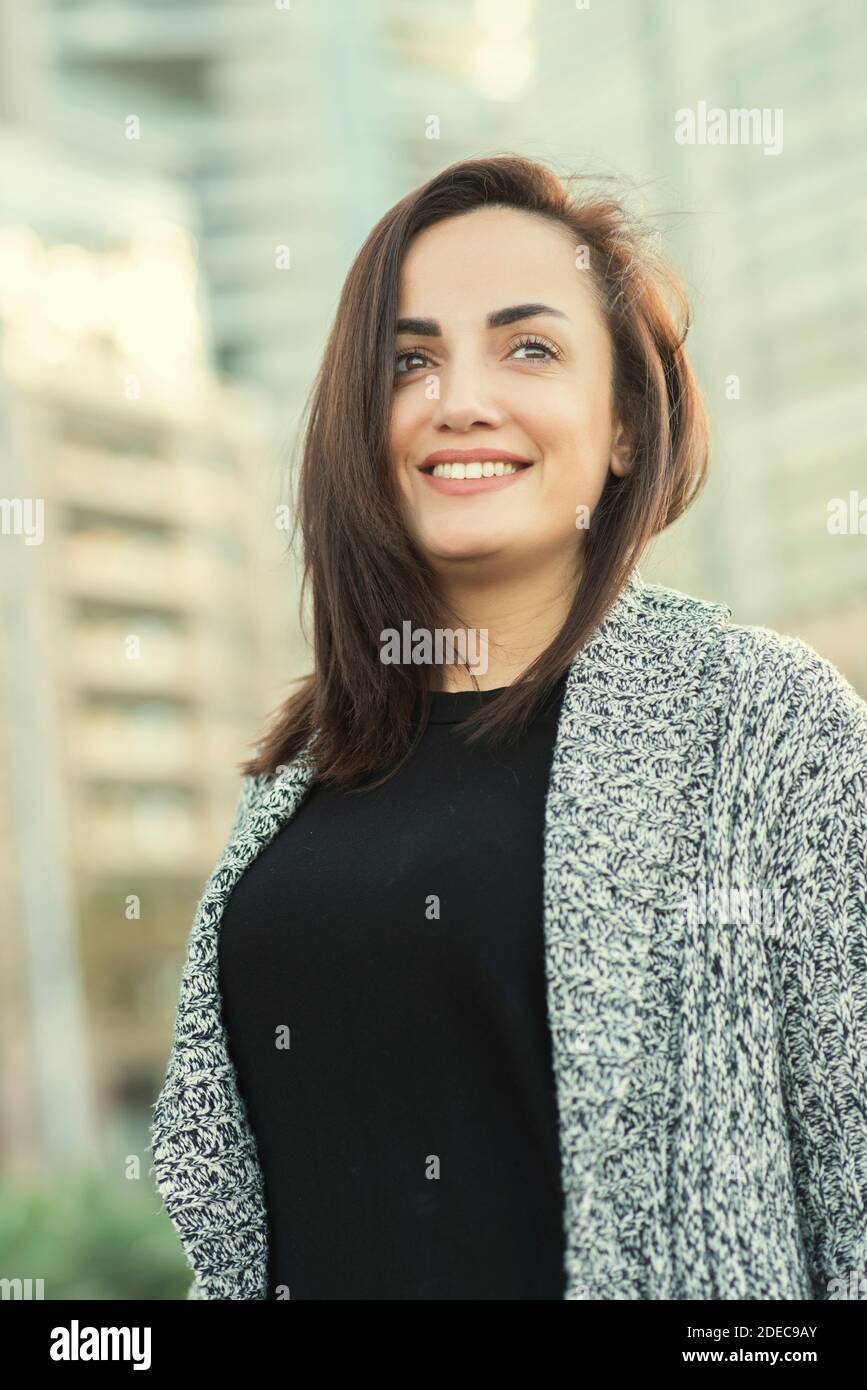 Beautiful 35 years old woman outdoors Stock Photo