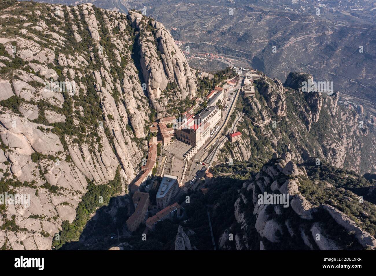 Aerial drone view of Abbey of Montserrat mountain near Barcelona in ...