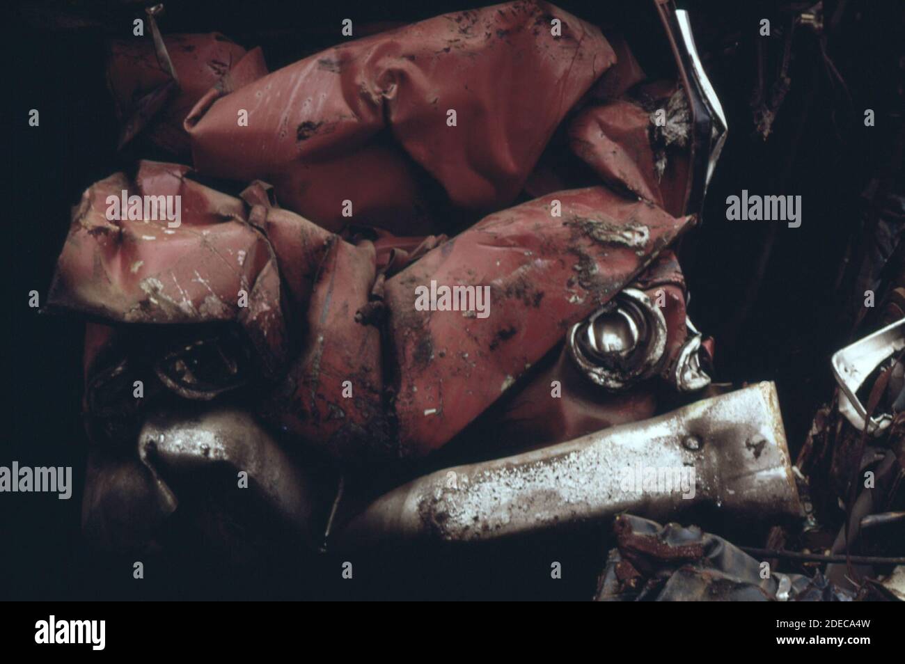 1970s Photo (1973) -  Flattened cars are ready for recycling (Jersey City area) Stock Photo