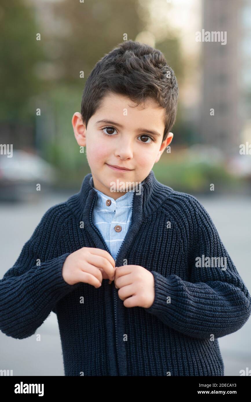5 years old boy outdoors Stock Photo