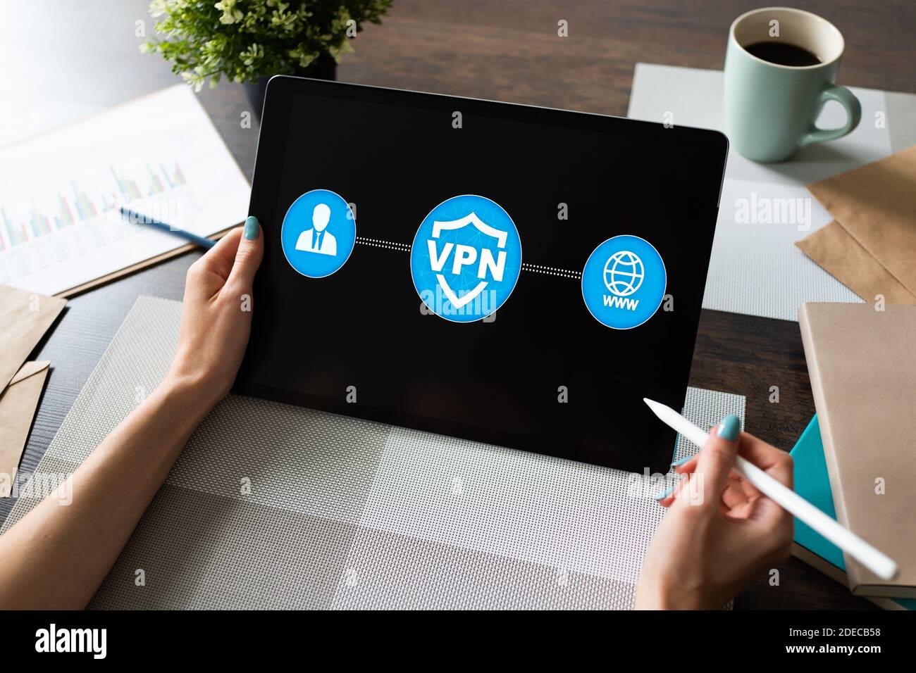 VPN - Virtual perivate network. Internet conncetion privacy concept Stock Photo
