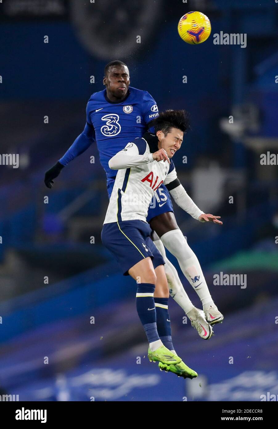 https www alamy com london britain 29th nov 2020 chelseas kurt zouma l vies for a header with tottenham hotspurs son heung min during the english premier league between chelsea and tottenham hotspur at stamford bridge stadium in london britain on nov 29 2020 for editorial use only not for sale for marketing or advertising campaigns no use with unauthorized audio video data fixture lists clubleague logos or live services online in match use limited to 45 images no video emulation no use in betting games or single clubleagueplayer publications credit han yanxinhuaalamy live news image387506764 html