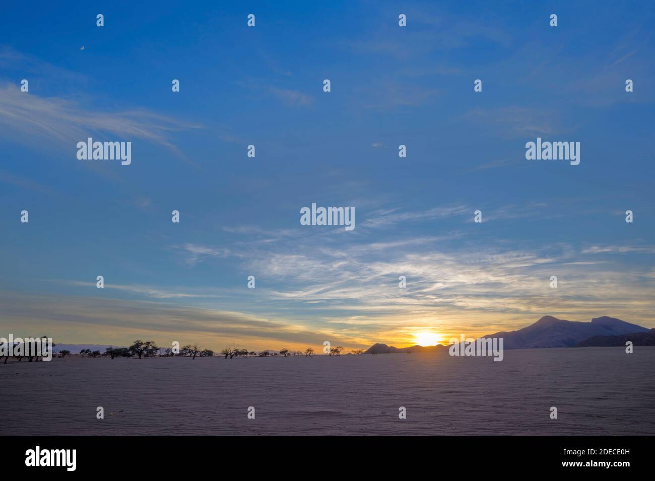 Blue sky at sunrise in the desert Stock Photo