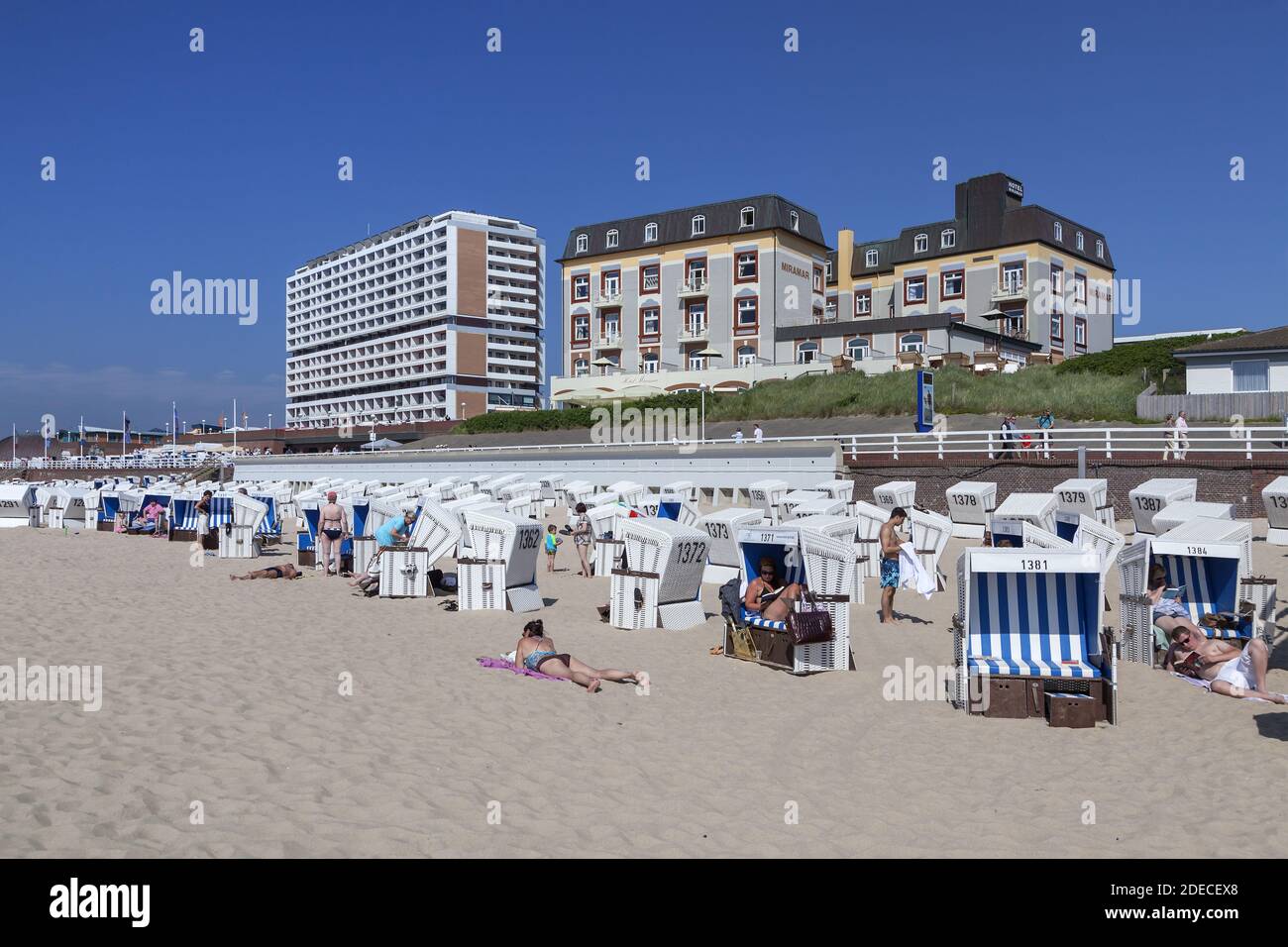 geography / travel, Germany, Schleswig-Holstein, isle Sylt, beach and multi-storey building of Westerl, Additional-Rights-Clearance-Info-Not-Available Stock Photo