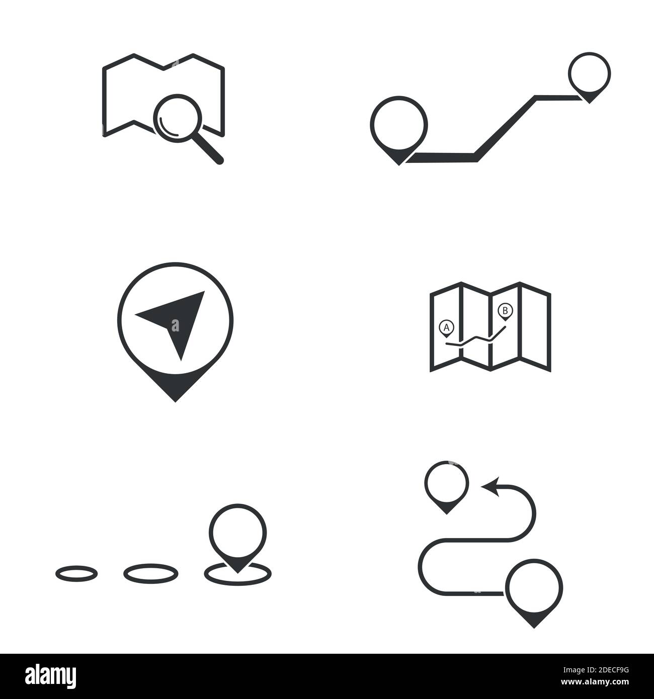 Set of black vector icons, isolated against white background. Flat illustration on a theme Map and Location Stock Vector
