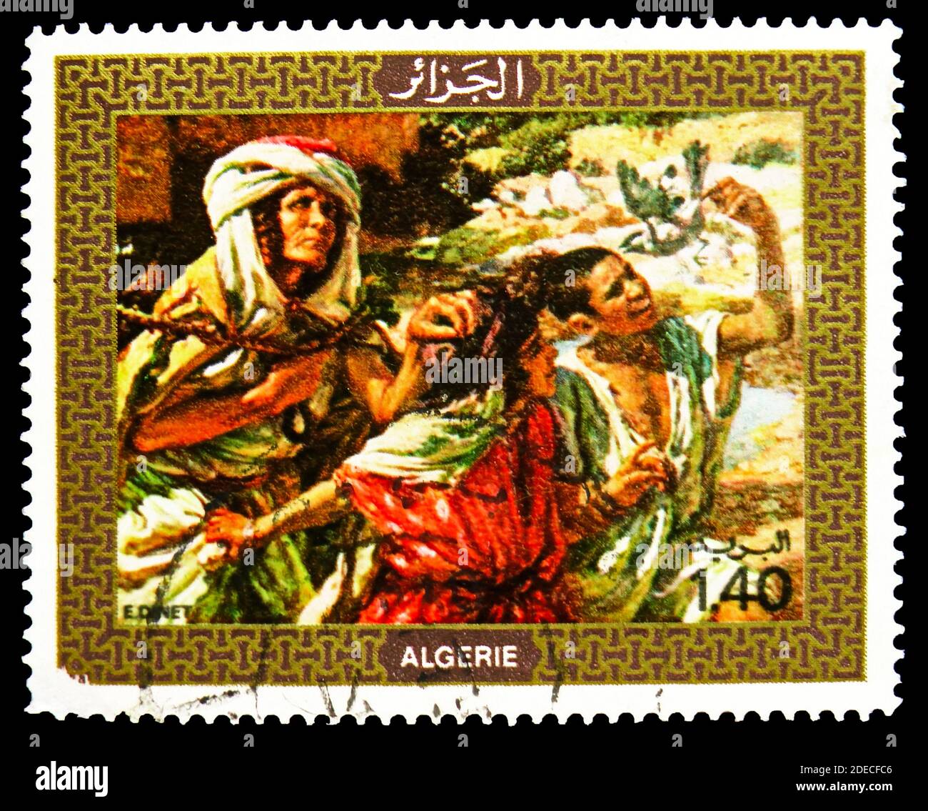 MOSCOW, RUSSIA - OCTOBER 17, 2020: Postage stamp printed in Algeria shows Painting: The Blind, Rehabilitation of the Blind serie, circa 1976 Stock Photo