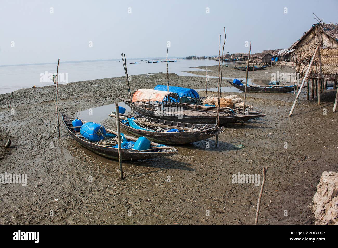 Some fishing Boat on the canal at Sundarban,Kala Bagi,Khulna. Stock Photo