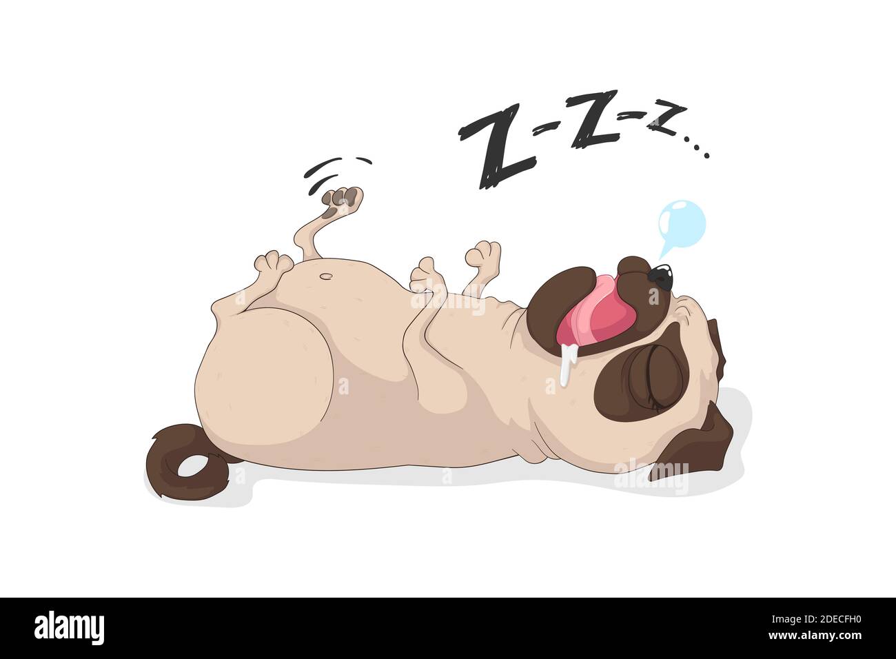 Cute sleeping pug dog with text. Vector hand drawn cartoon illustration. For t-shirt design, posters, cards and prints. Stock Vector