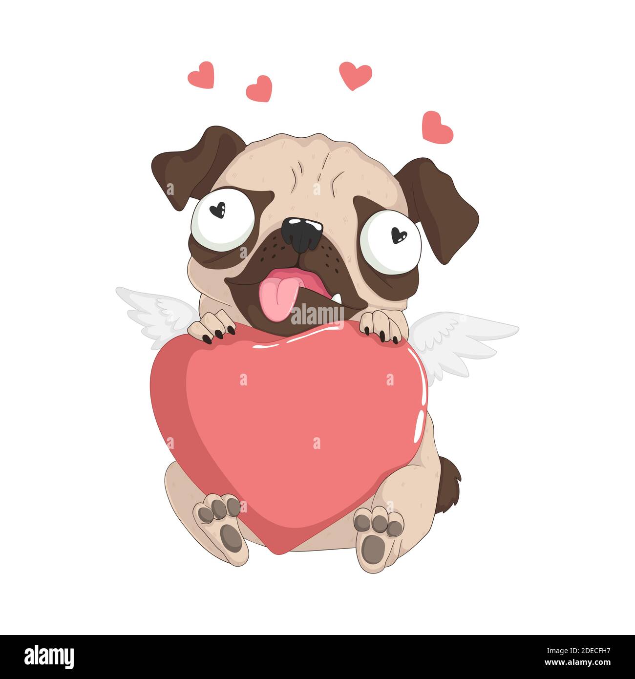 Happy Valentine's Day. Cute pug dog huging pink heart. Hand rdawn vector  cartoons illustration. Isolation on white background. Best For t-shirt  design Stock Vector Image & Art - Alamy