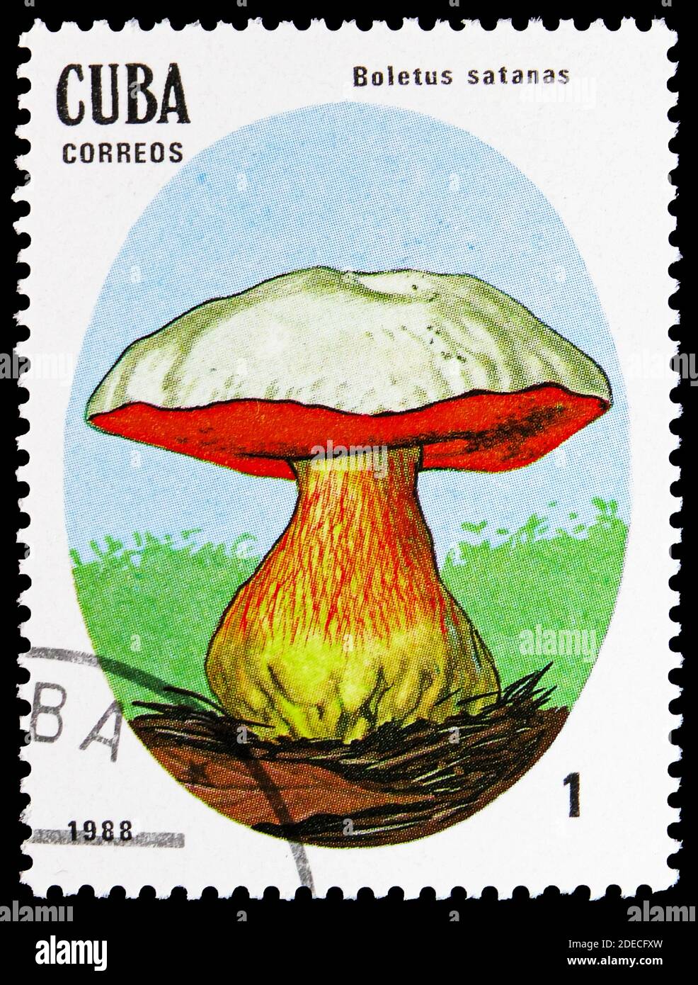 MOSCOW, RUSSIA - OCTOBER 17, 2020: Postage stamp printed in Cuba shows Boletus satanas, Mushrooms serie, circa 1988 Stock Photo