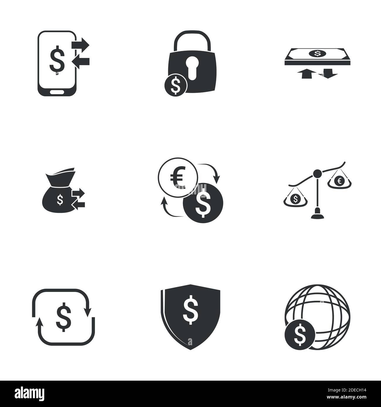 Simple icon set related to Money. White background Stock Vector