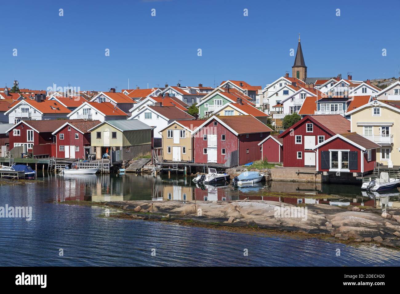geography / travel, Sweden, Smoegen, Bohuslaen, Vaestra Goetalands Laen, houses at the harbour, Additional-Rights-Clearance-Info-Not-Available Stock Photo