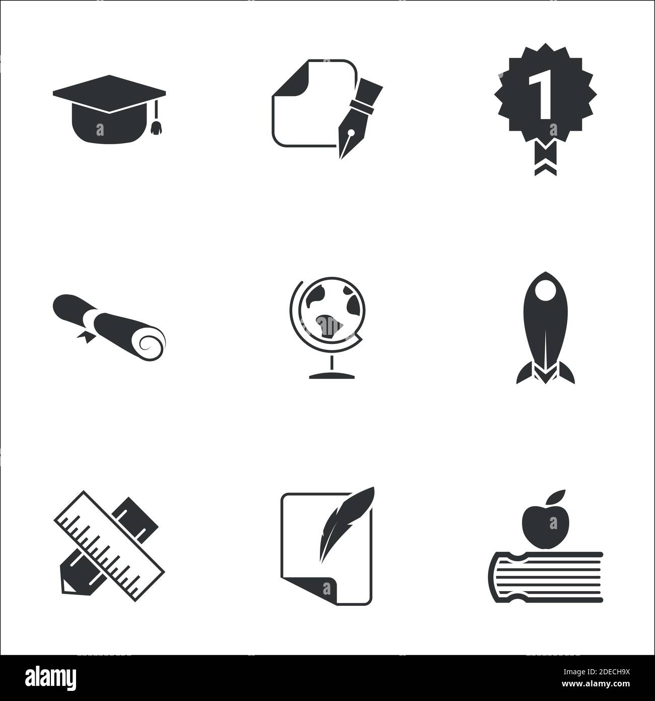 Icons for theme Education, study. White background Stock Vector