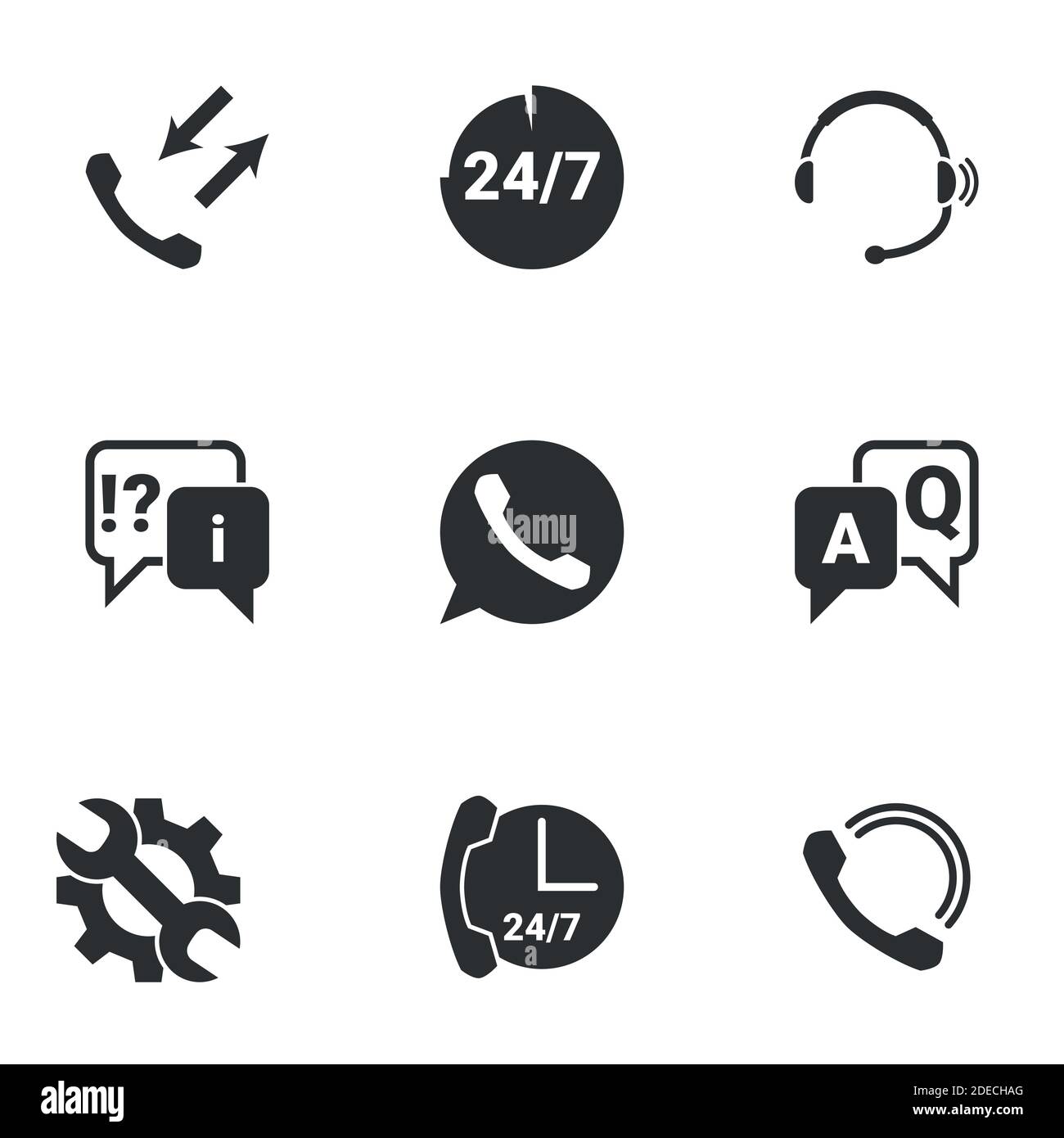Icons for theme call center,support service. White background Stock Vector
