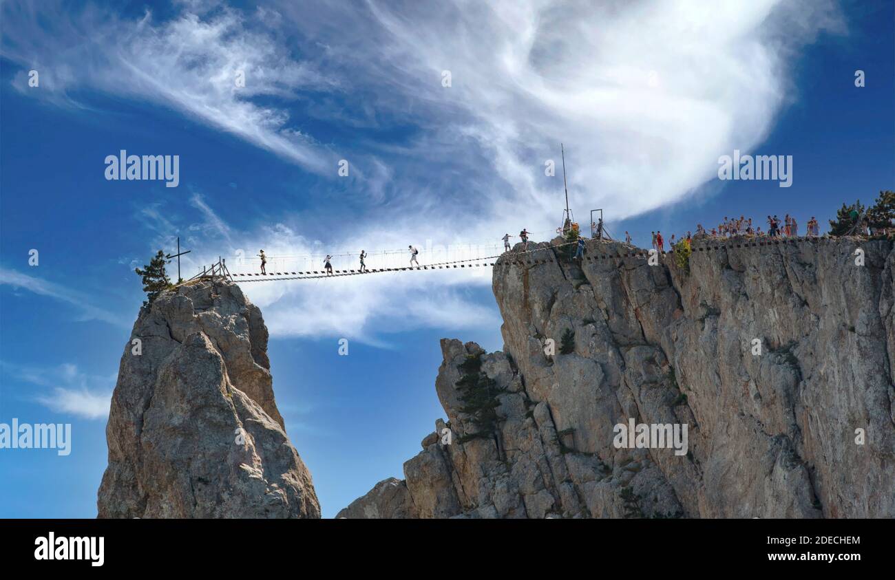 The Beautiful landscape with mountains, rope ladder and blue sky Stock ...