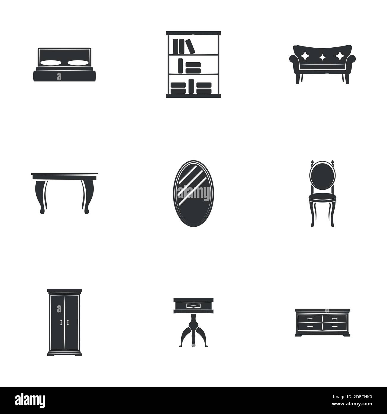 Home interior, furniture icons. White background Stock Vector Image