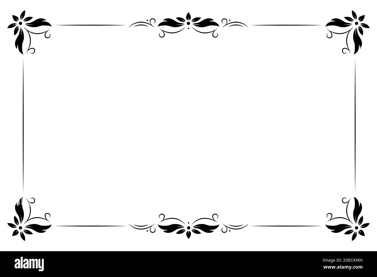 Black vintage frame border on white background. Retro floral ornament pattern vector illustration. Rectangular antique decoration lines. Elegant Stock Vector