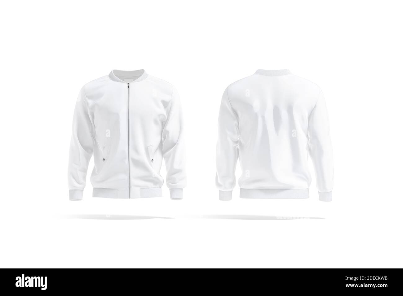 Blank White Bomber Jacket Mockup, Front And Back View Stock ...