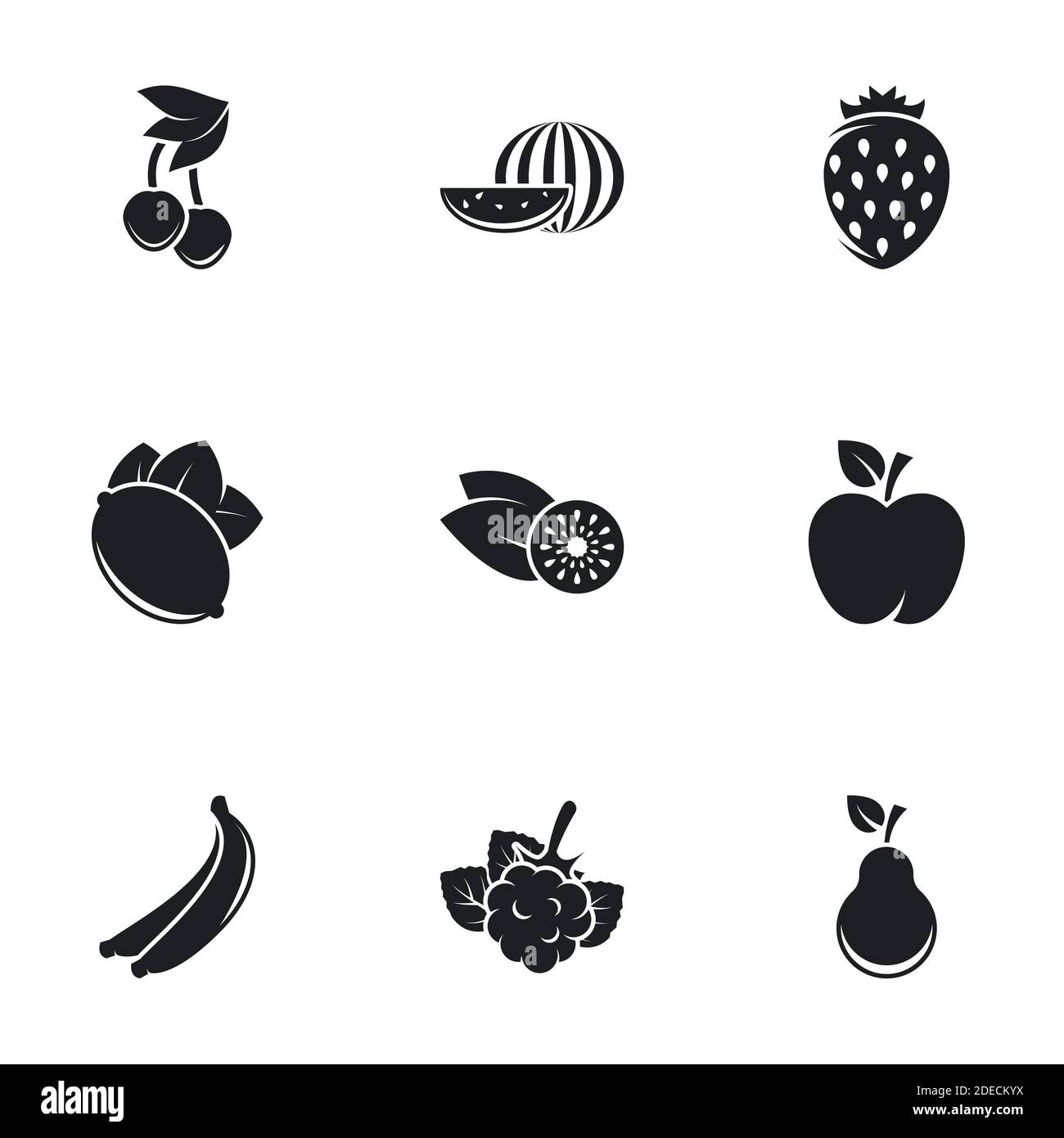 Icons for theme Fruits. White background Stock Vector