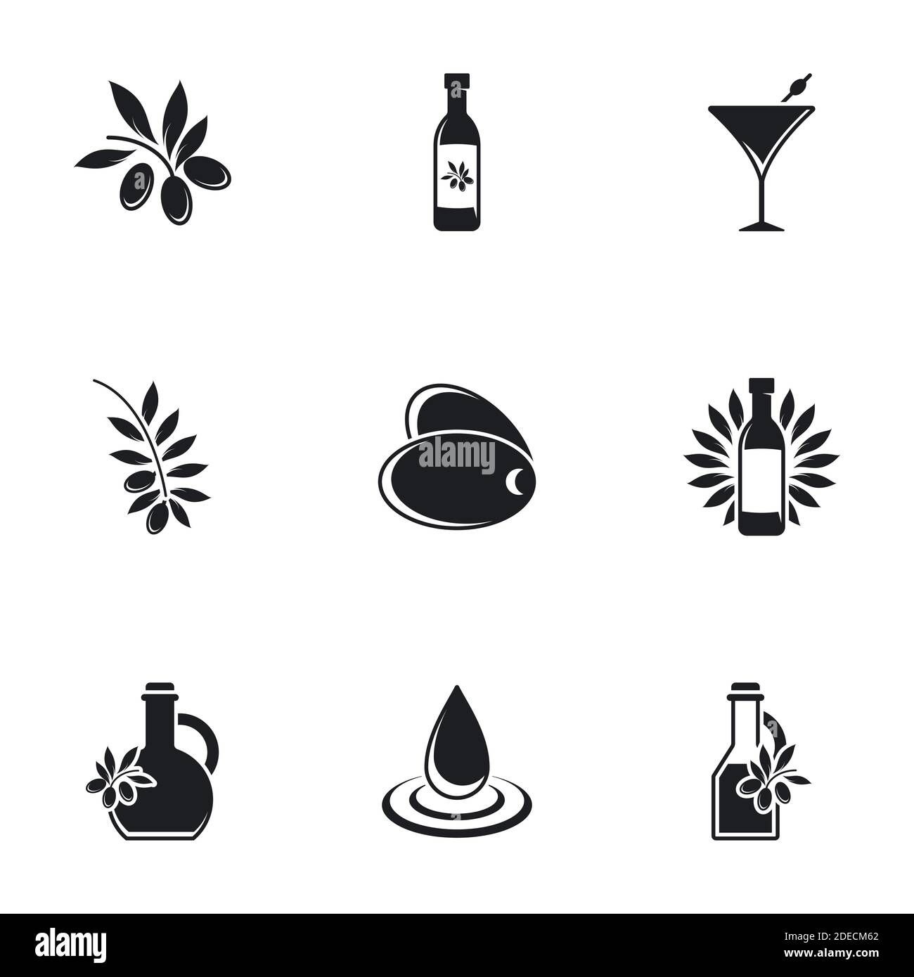 Icons for theme Olive oil. White background Stock Vector